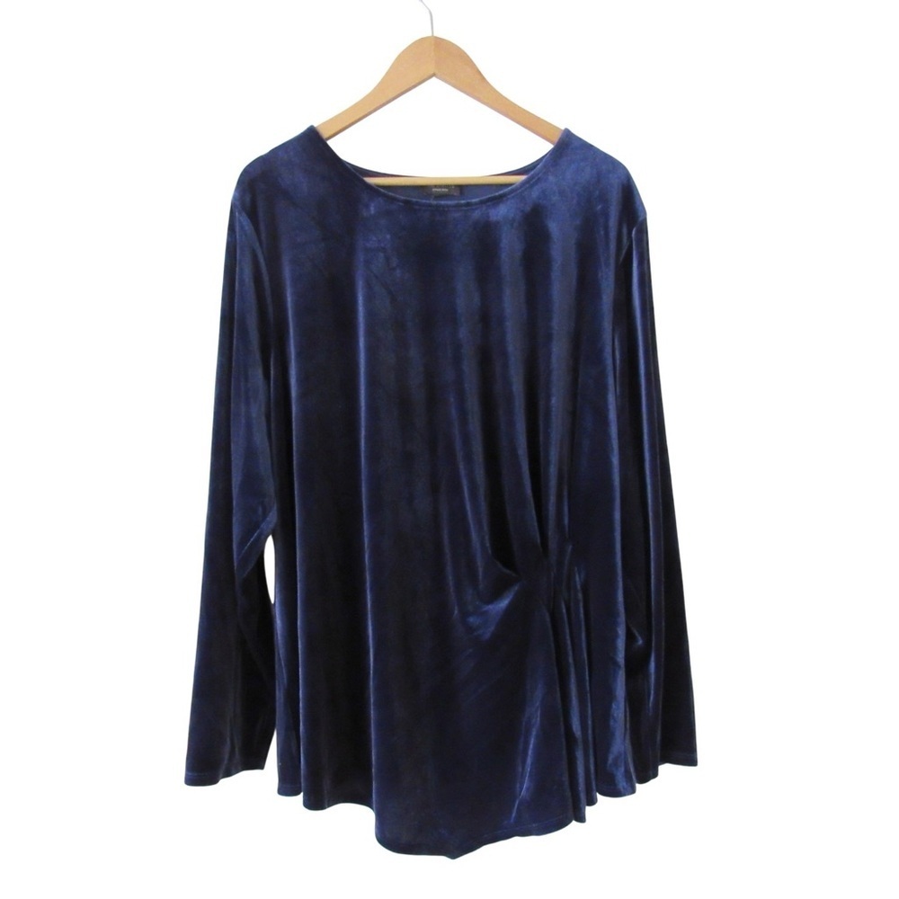 The Limited Astral Aura Blue Velvet Top 3X Long Sleeves Gathered Holiday Plush